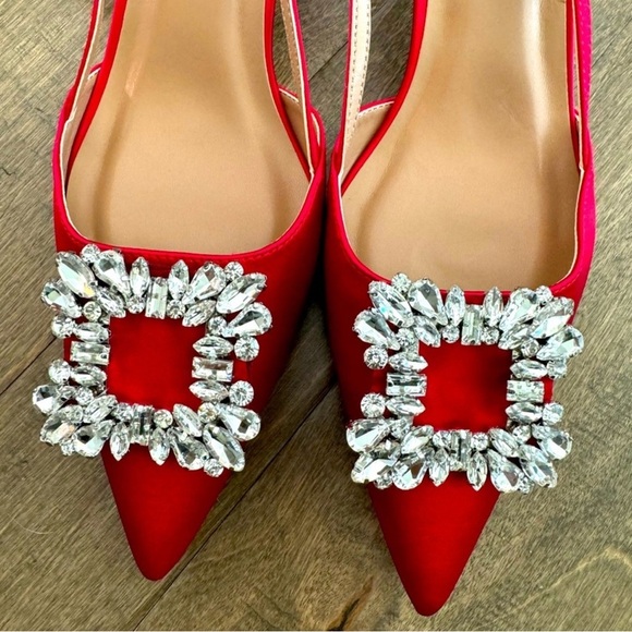 Target Annette Womens Slingback Heels A New Day Red Satin Rhinestone Size 7.5 - Picture 3 of 11